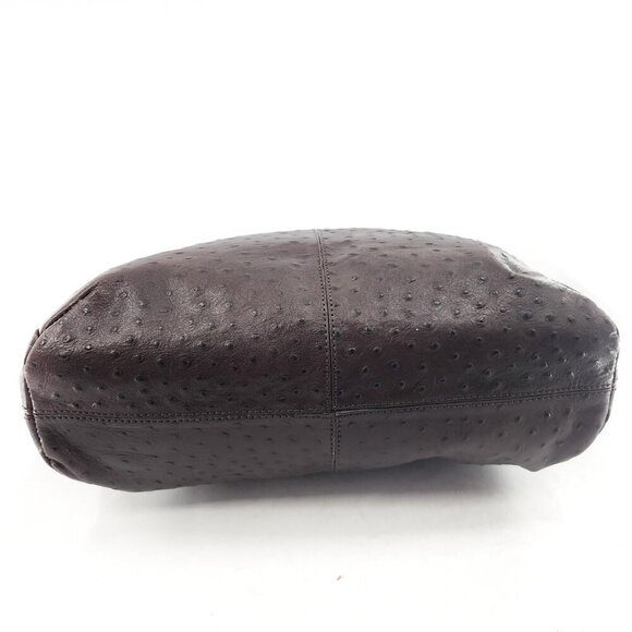 DONALD J PLINER Ostrich Embossed Leather Handbag Shoulder Bag Brown - Picture 6 of 8